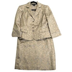 Jones New York jacquard beige metallic gold skirt suits size 12 evening